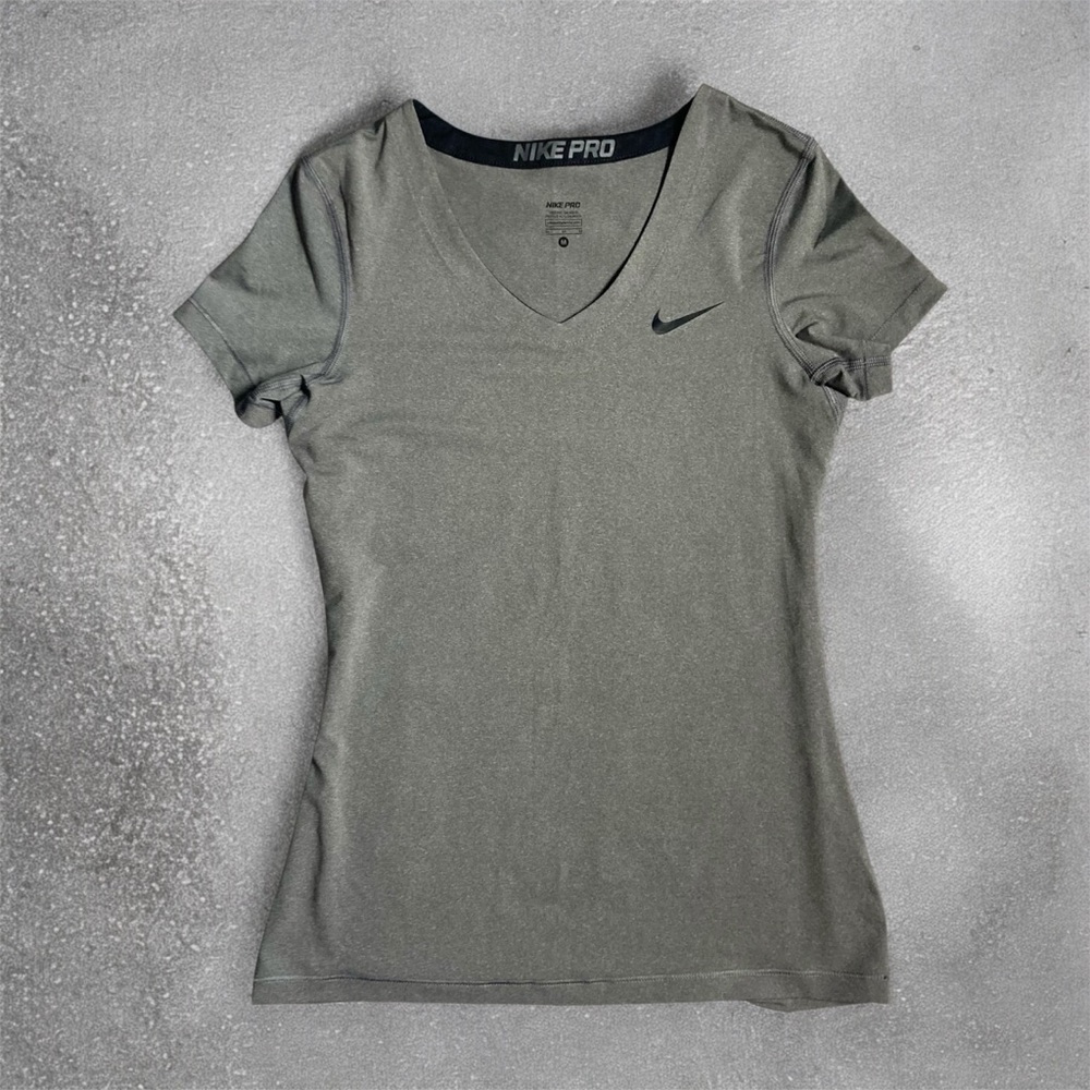 Nike Pro Gray Fitted V neck Athletic Short Sleeve